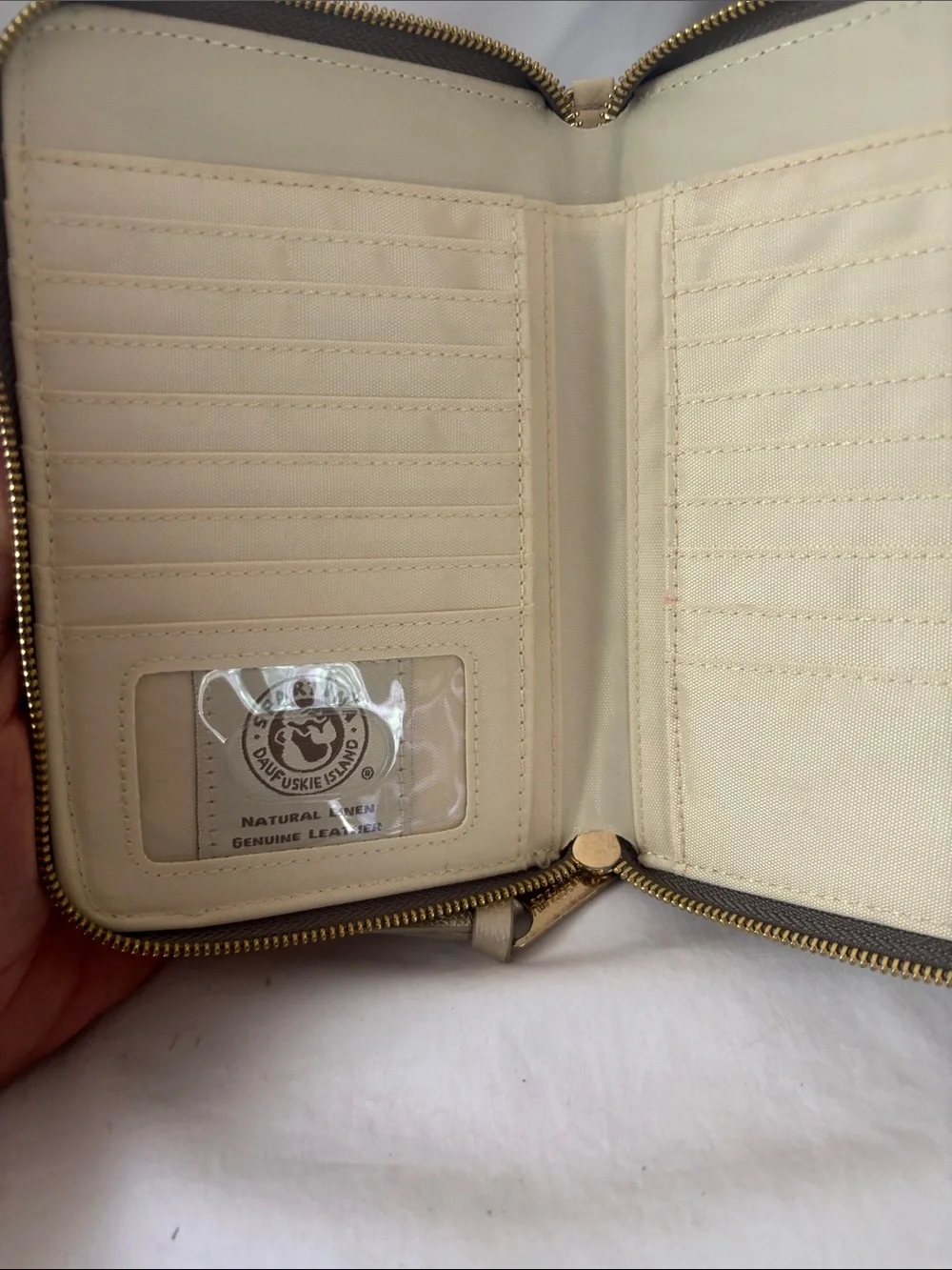 Spartina 449 Cream and Gray Geo-Pattern Wristlet with Metallic Flap